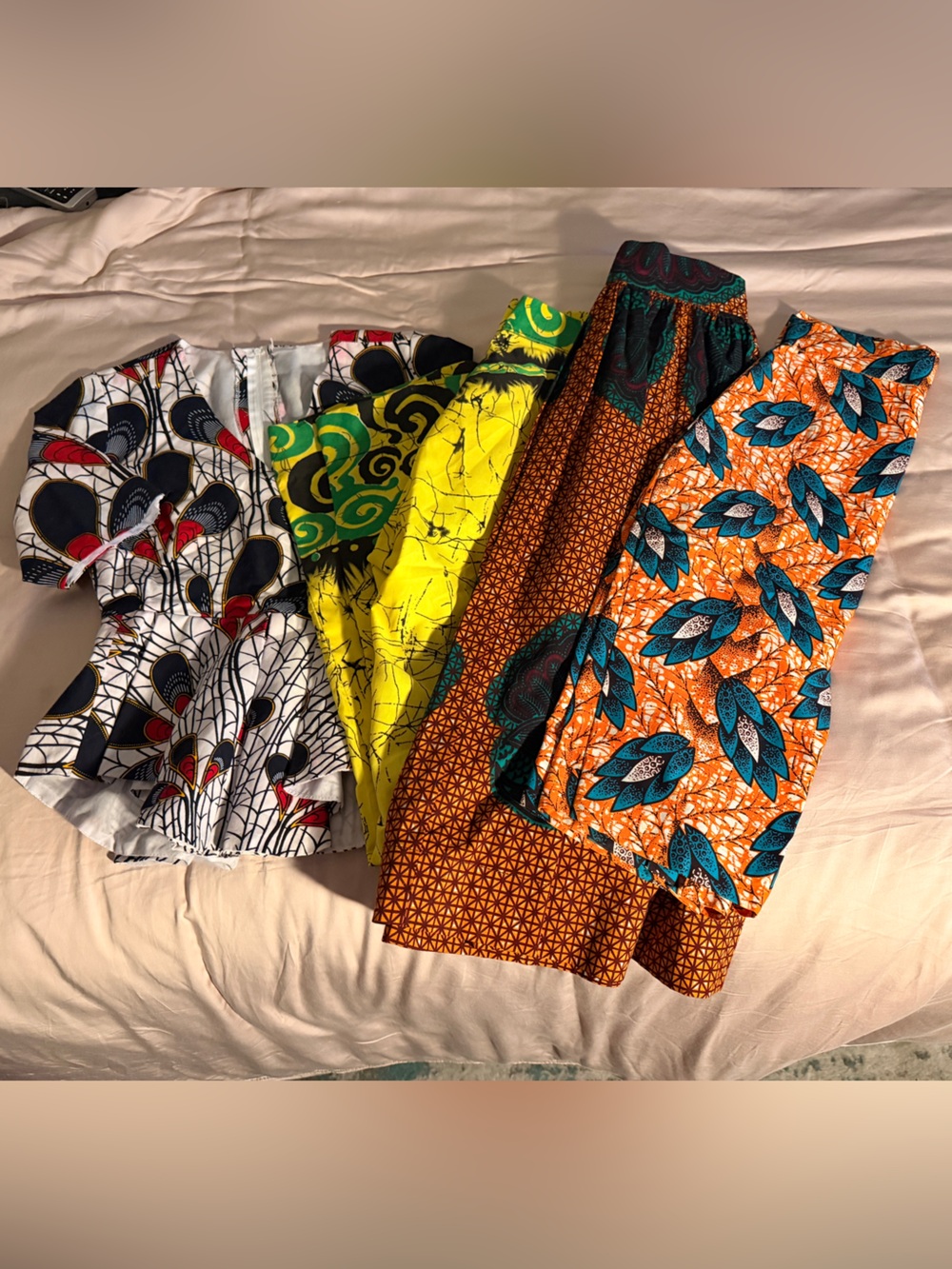 4-Pcs Handmade Ghana African Wax Print Clothing Lot Skirts Pants Top